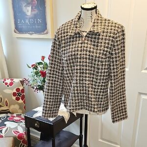 Jessica Howard Boucle Tweed Jacket Pink/ Cream/ Black. Hidden Front Zip, Size 12